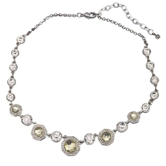 Napier Faceted Crystal Rhinestone Round Link Necklace Silver Tone 16 to 19 - Picture 1 of 8